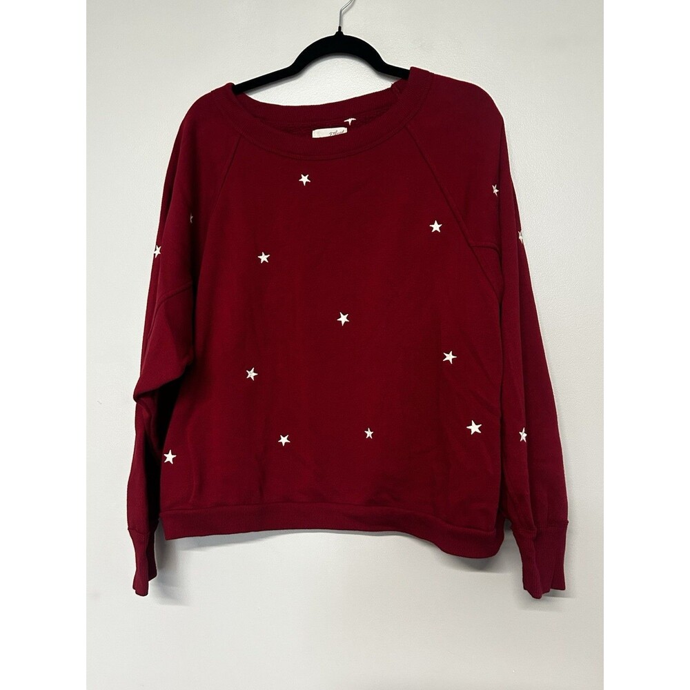 Women’s Red Burgundy Star Print Crewneck Sweatshirt Long Sleeve Casual Size L